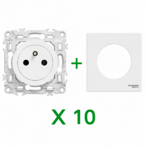 Schneider Electric Odace – Lot x10 Prises 2P+T + 10 Plaques – S920052 + S920702