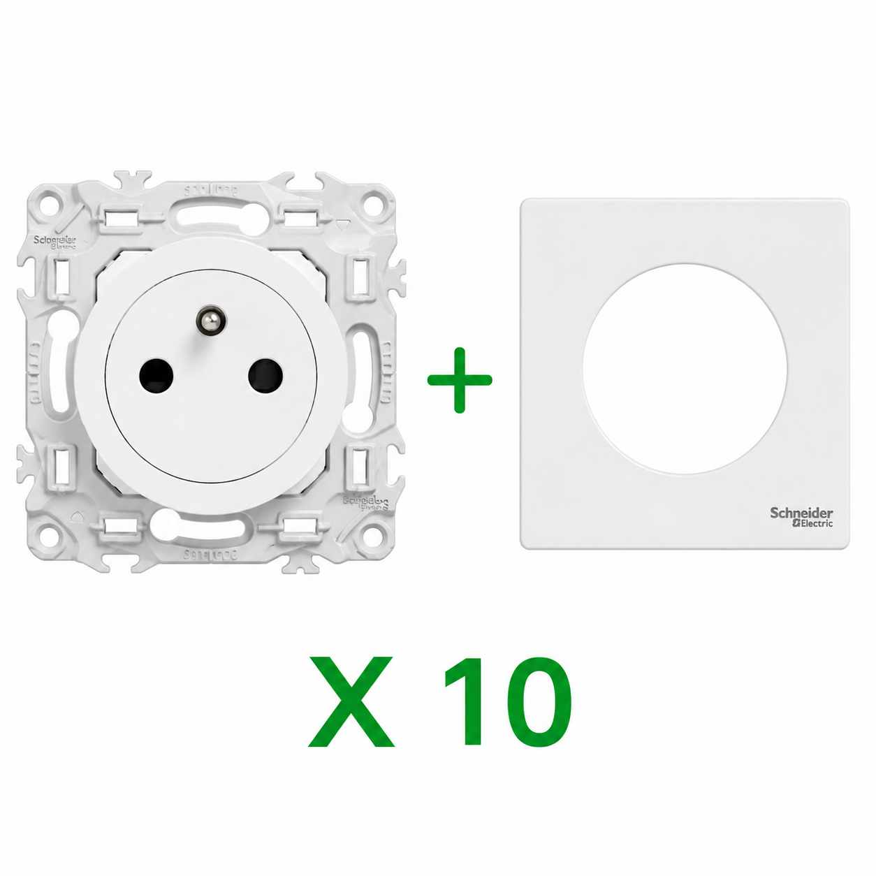 Schneider Electric Odace – Lot x10 Prises 2P+T + 10 Plaques – S920052 + S920702