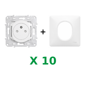 Schneider Electric Ovalis – Lot x10 Prises 2P+T + 10 Plaques – S320052 + S320702