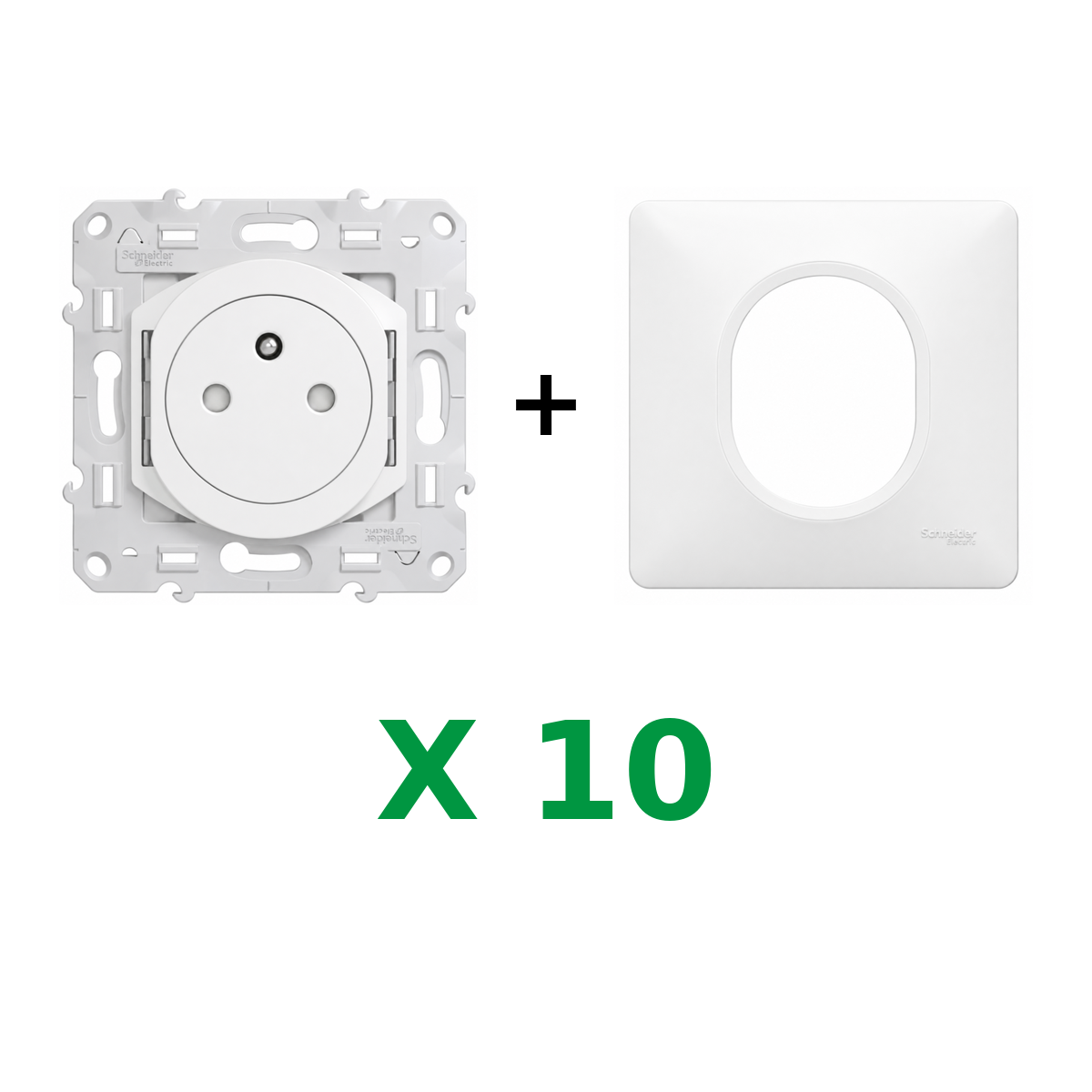 Schneider Electric Ovalis – Lot x10 Prises 2P+T + 10 Plaques – S320052 + S320702