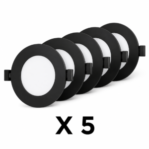Braytron- Lot  de 5 spots LED encastrables Noirs 3W CCT 3-en-1 – 220 lm – Encastrement Ø70 mm